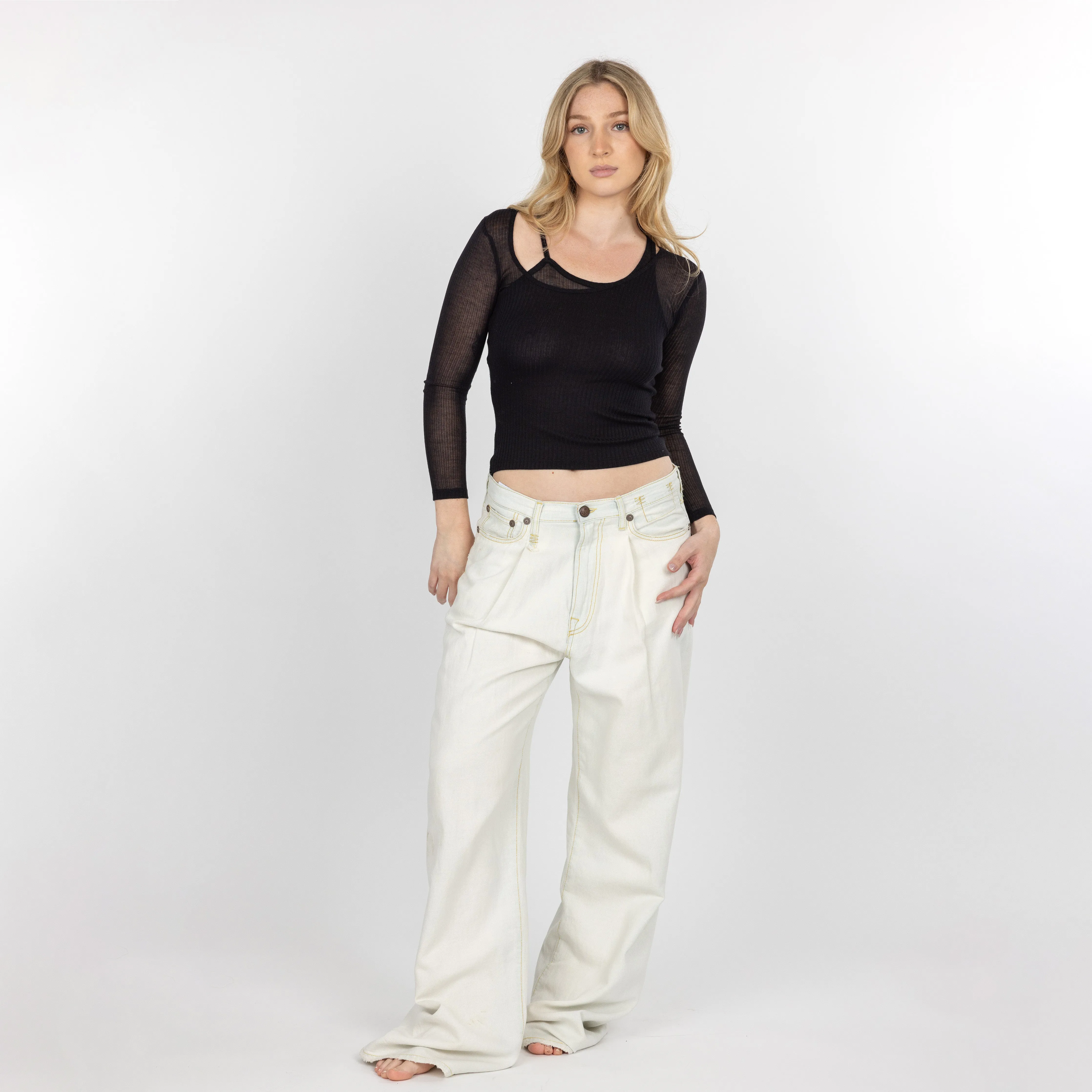 Womens Double Layer Asymmetric Neck Long Sleeve - Black
