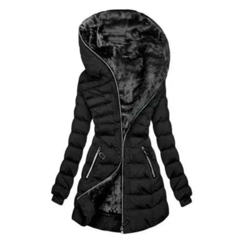 Women's Hooded Warm Winter Padded Long Jacket | Zipper