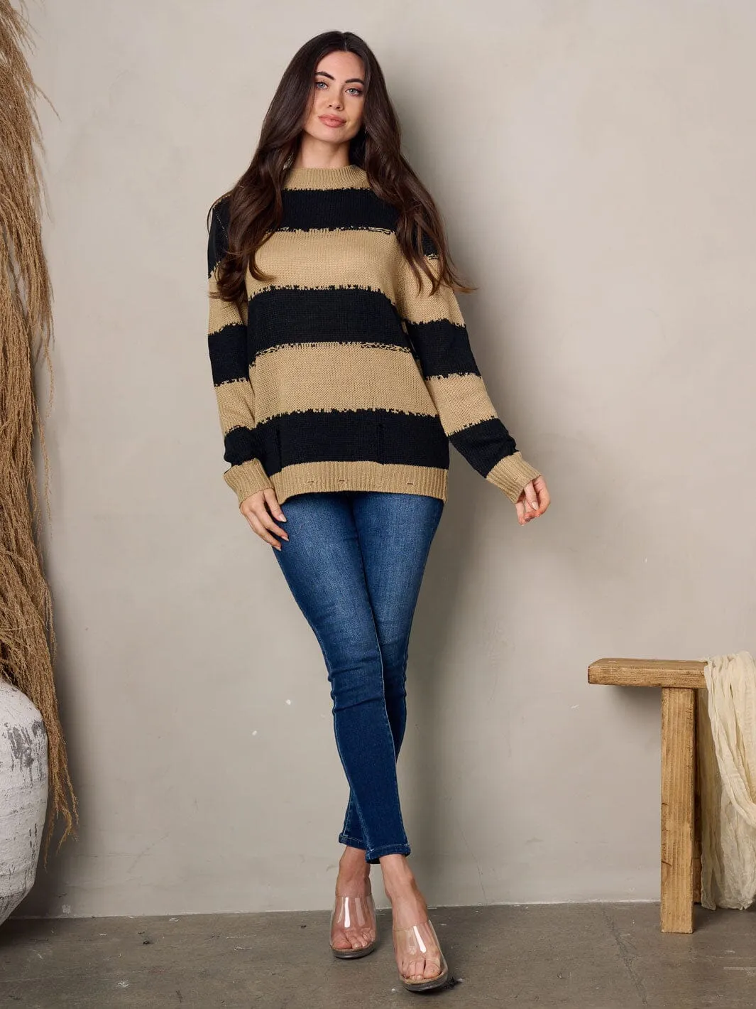 WOMEN'S LONG SLEEVE COLORBLOCK SWEATER