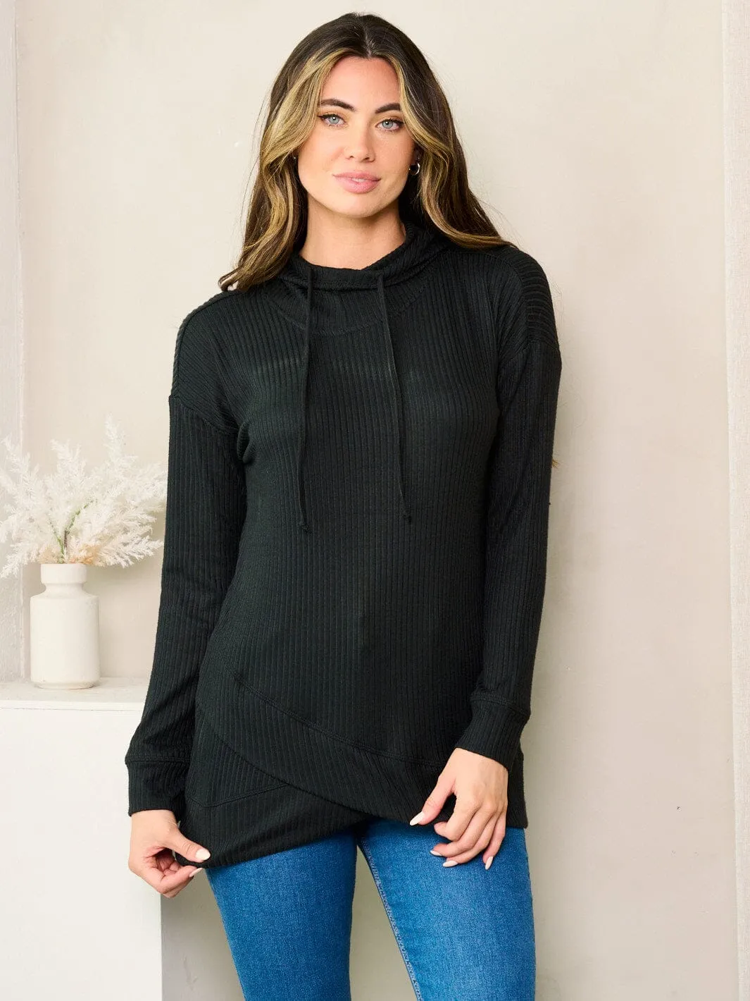 WOMEN'S LONG SLEEVE HOODED SOLID TOP