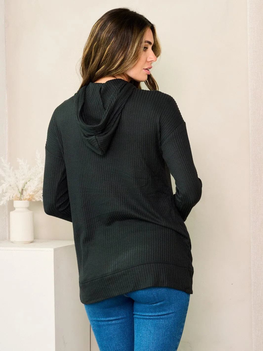WOMEN'S LONG SLEEVE HOODED SOLID TOP