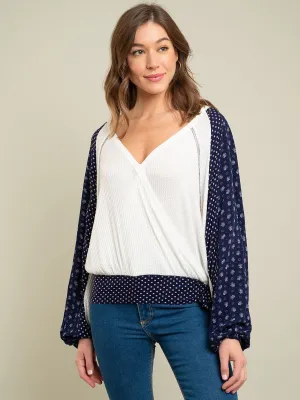 WOMEN'S MIX PRINT SLEEVE TOP