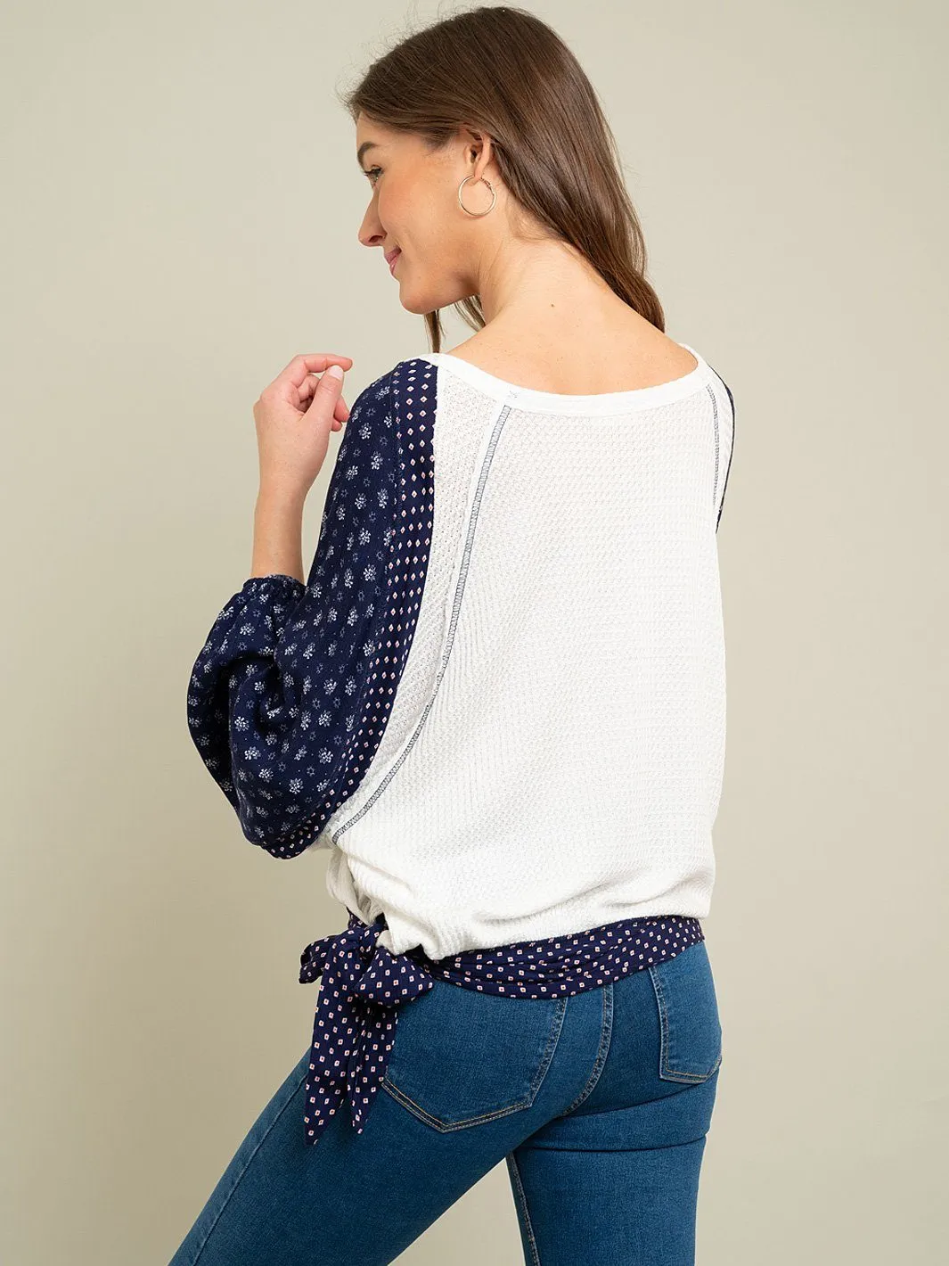 WOMEN'S MIX PRINT SLEEVE TOP