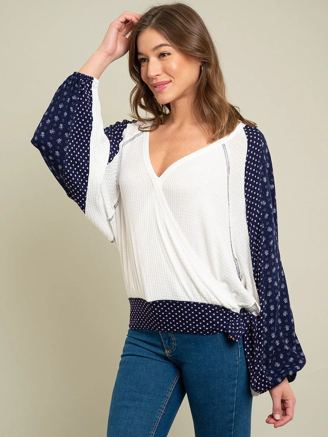 WOMEN'S MIX PRINT SLEEVE TOP
