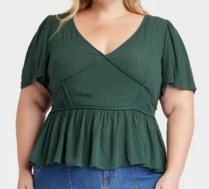Women's Plus Size Short Sleeve Embroidered Blouse - Knox Rose Dark Green