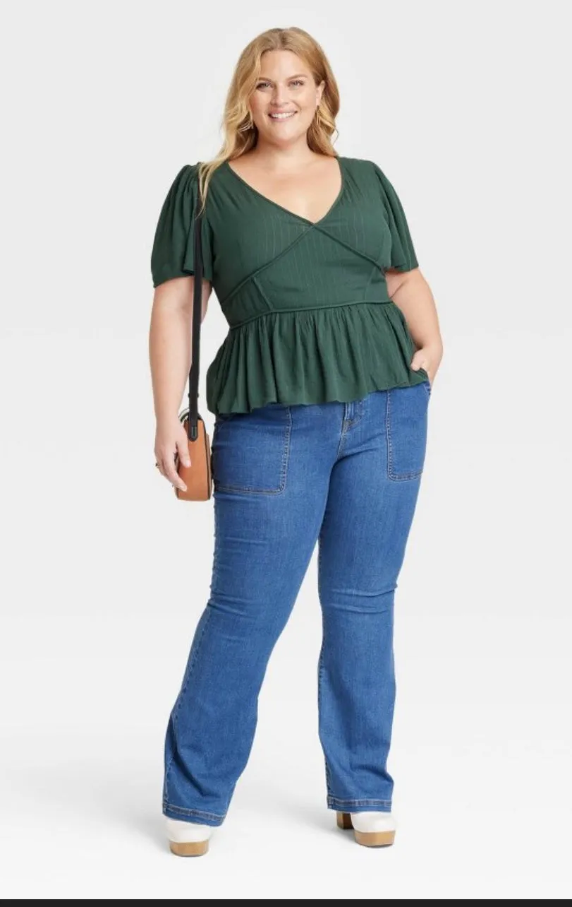 Women's Plus Size Short Sleeve Embroidered Blouse - Knox Rose Dark Green
