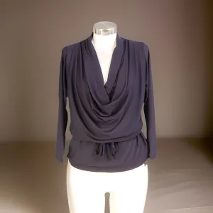 Women's Sheer Sleeve Drape Neck Top