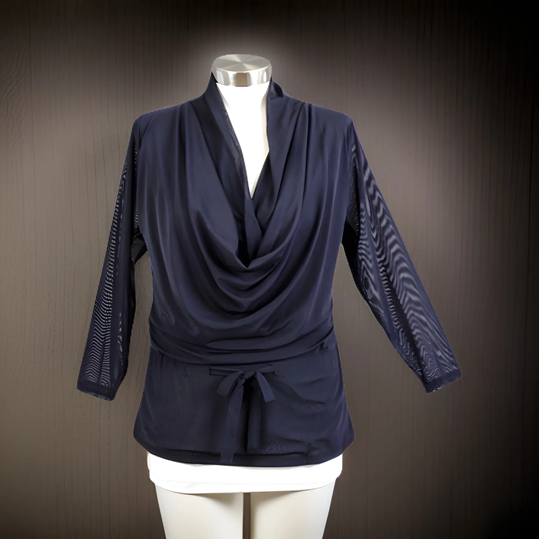 Women's Sheer Sleeve Drape Neck Top