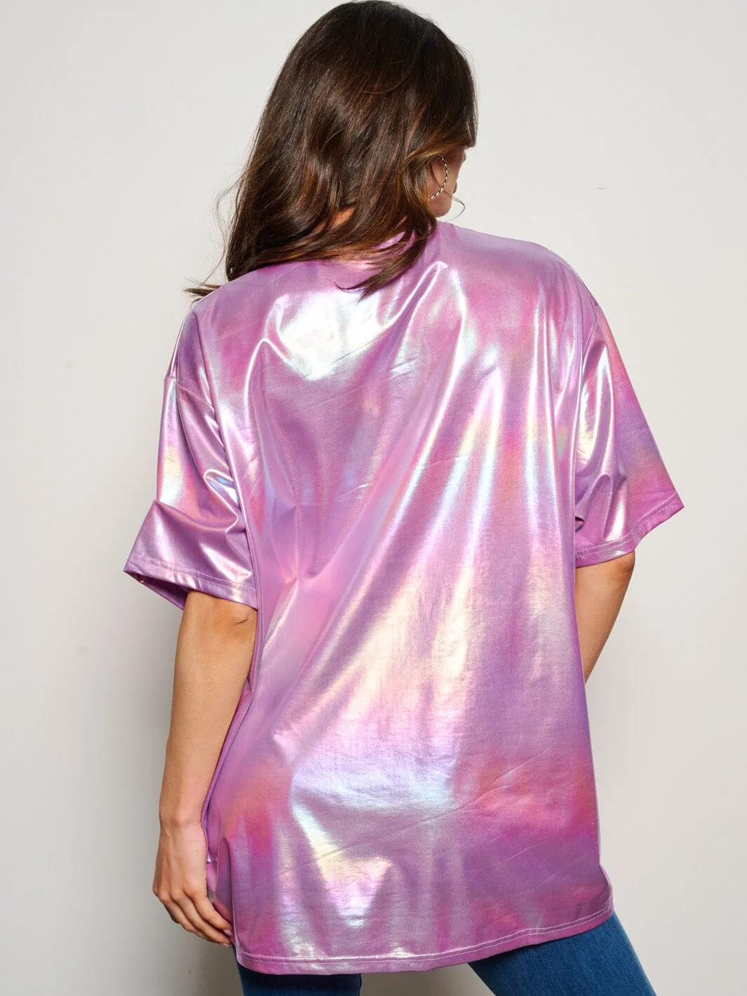 WOMEN'S SHORT SLEEVE STAY WILD METALLIC GRAPHIC BLOUSE TOP