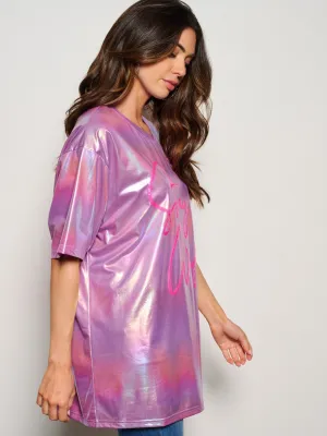 WOMEN'S SHORT SLEEVE STAY WILD METALLIC GRAPHIC BLOUSE TOP