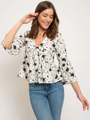 WOMEN'S TUNIC 3/4 SLEEVE FLORAL TOP