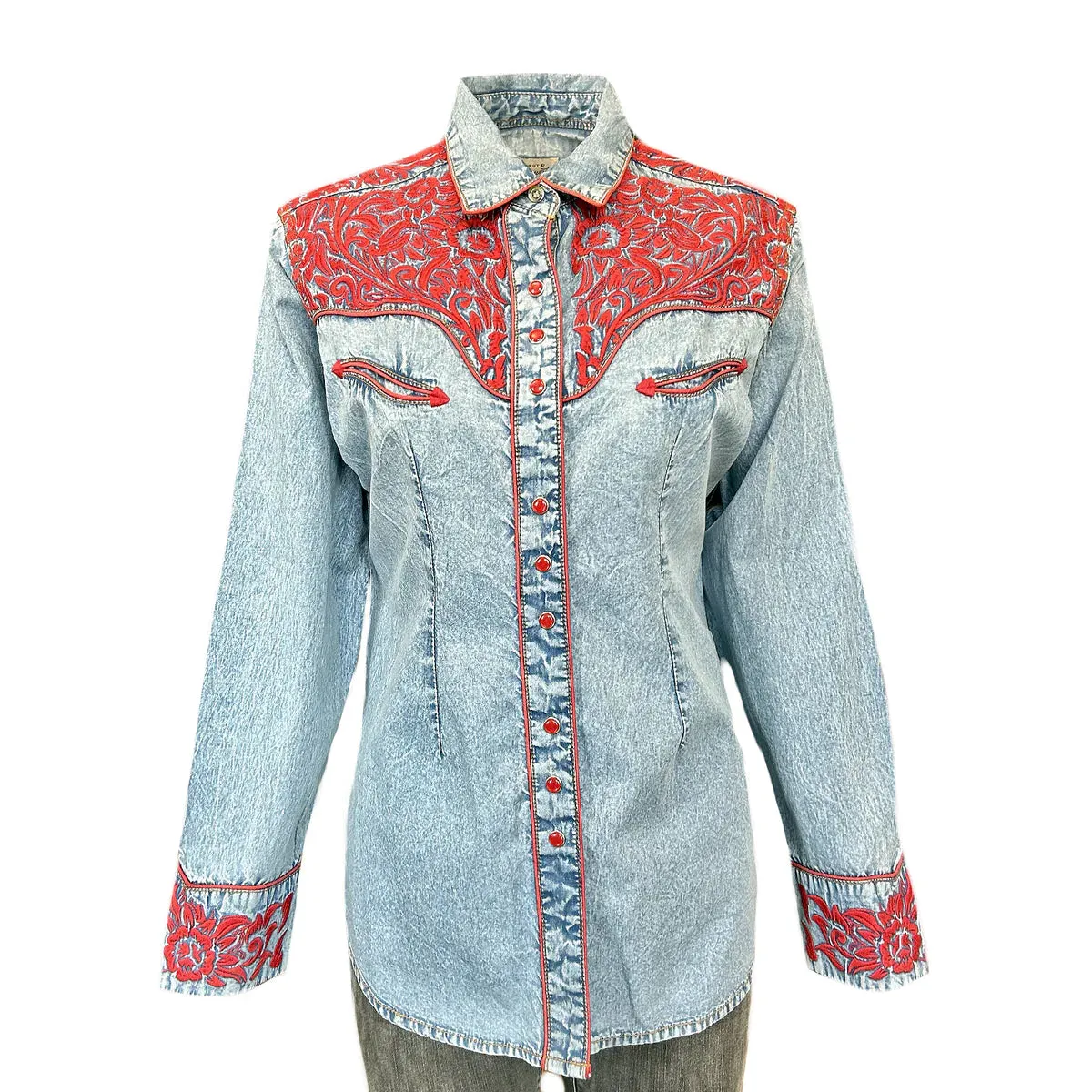Women's Vintage Western Shirt Collection: Rockmount Fancy Tooling Denim
