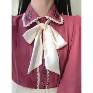 Y2K Embroidered Shirt with Romantic Collar and Soft Fabric