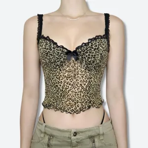 Y2K Leopard Bow Sheer Top