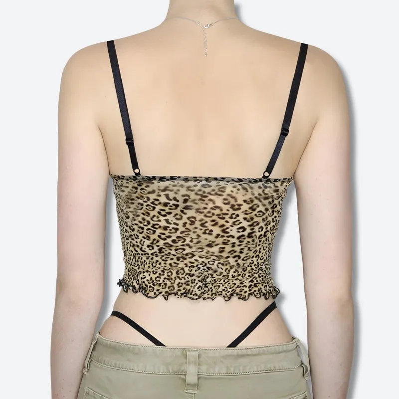 Y2K Leopard Bow Sheer Top