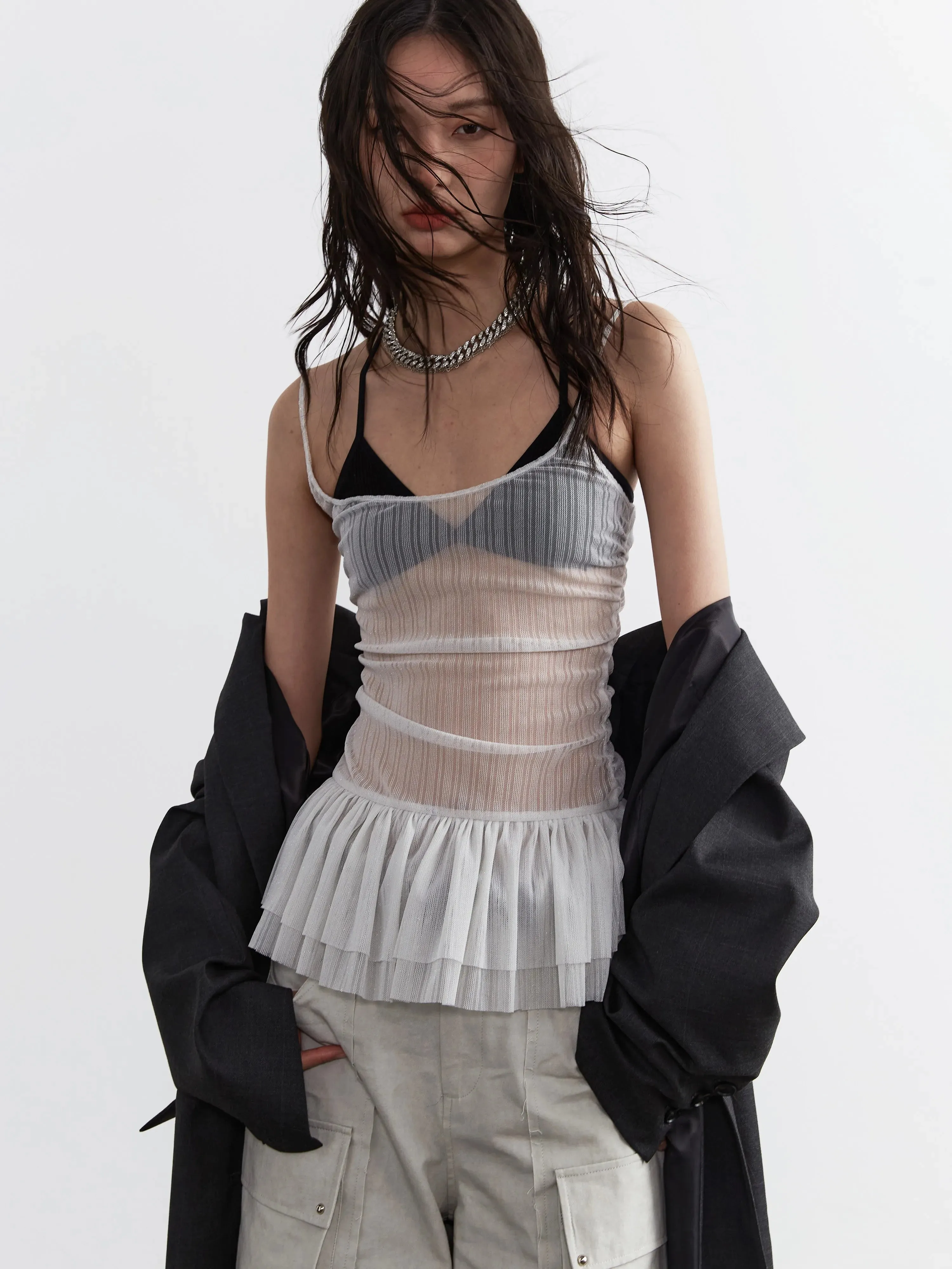 Y2K Ruffled Sheer Top