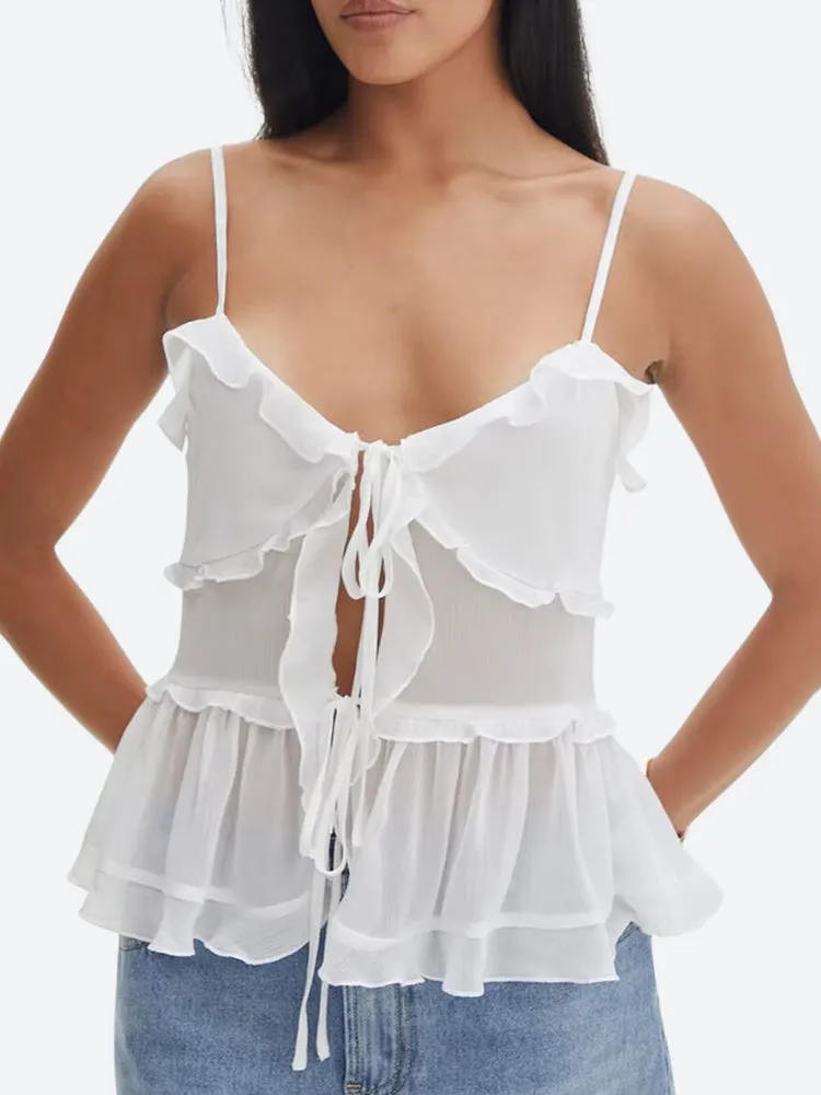 Y2K Sheer Open Front Top