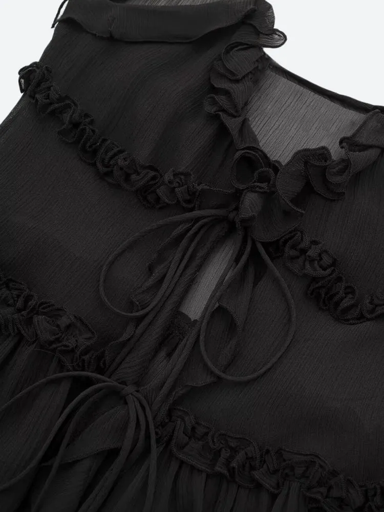 Y2K Sheer Open Front Top
