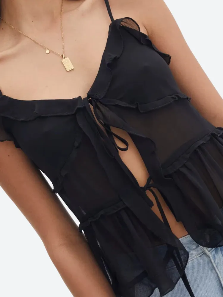 Y2K Sheer Open Front Top
