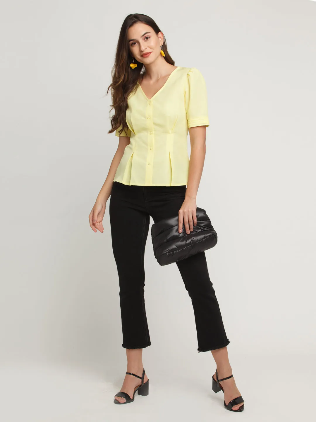 Yellow Solid Puff Sleeve Top