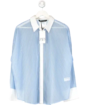 ZARA Blue Sheer Pinstripe Shirt UK XL