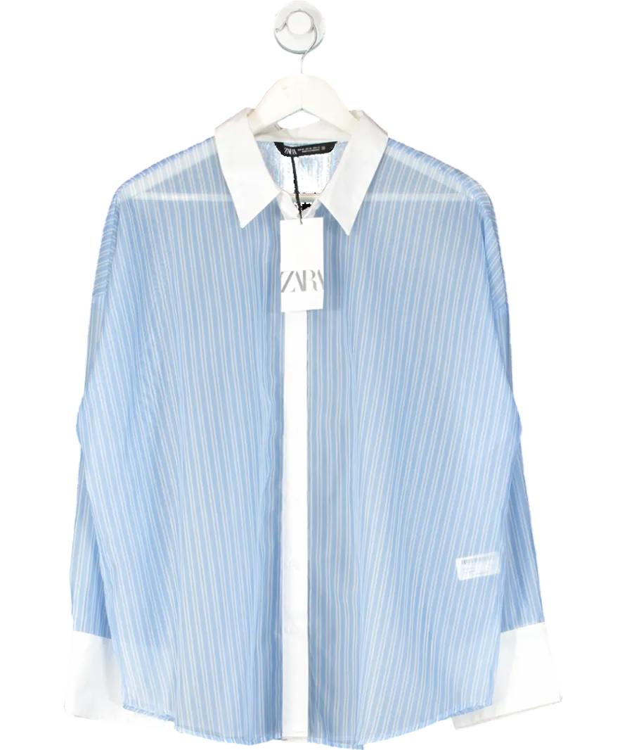 ZARA Blue Sheer Pinstripe Shirt UK XL