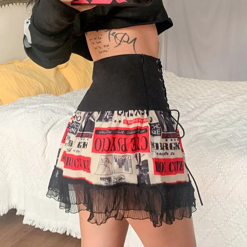 'Zombie Fest' Mesh Lace Up Skirt